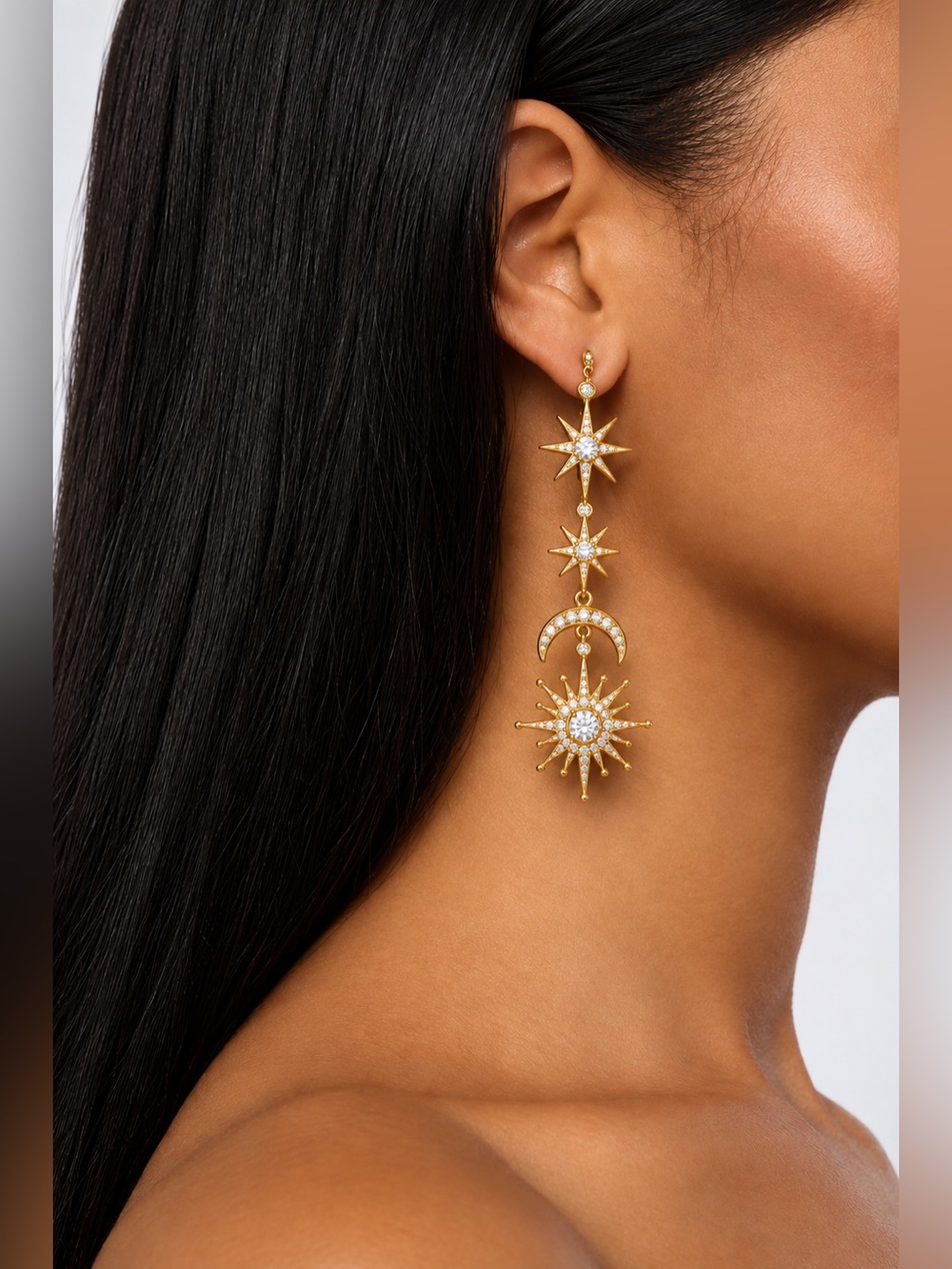 Celestial Star Drop Earrings in Gold